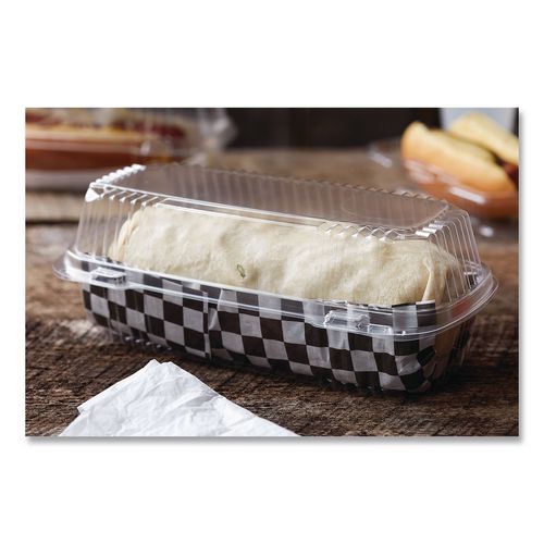 Image of Pactiv Evergreen YCI810490000 ClearView SmartLock Hinged Lid Container, Hoagie Container, 27 oz, 9.3 x 4.5 x 3, Clear, Plastic, 250/Carton