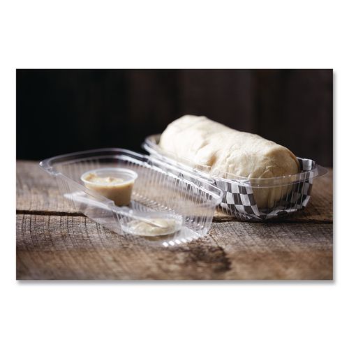 Image of Pactiv Evergreen YCI810490000 ClearView SmartLock Hinged Lid Container, Hoagie Container, 27 oz, 9.3 x 4.5 x 3, Clear, Plastic, 250/Carton