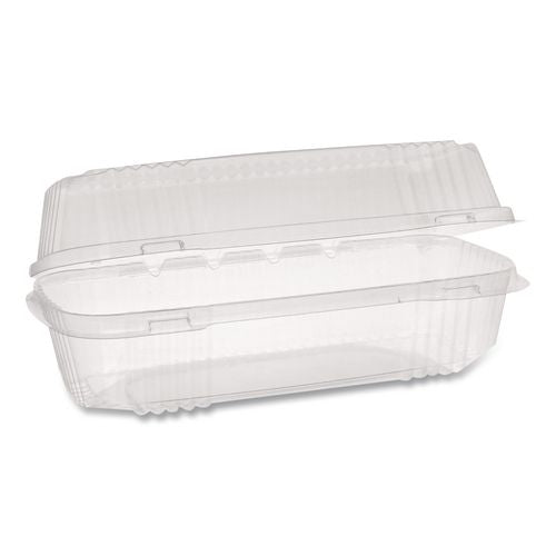 Image of Pactiv Evergreen YCI810490000 ClearView SmartLock Hinged Lid Container, Hoagie Container, 27 oz, 9.3 x 4.5 x 3, Clear, Plastic, 250/Carton