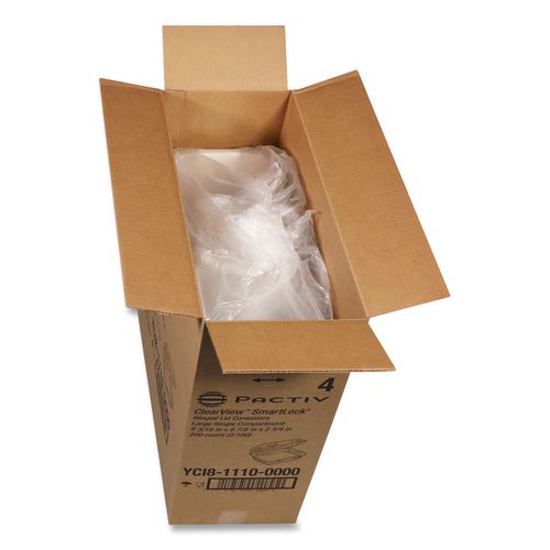 Image of Pactiv Evergreen YCI811100000 ClearView SmartLock Hinged Lid Container, 9.22 x 8.88 x 2.91, Clear, Plastic, 200/Carton