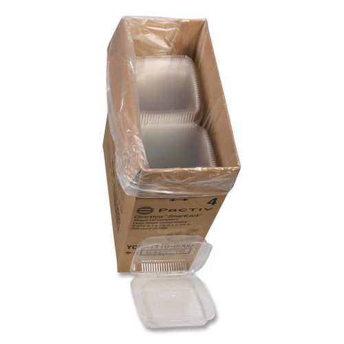 Image of Pactiv Evergreen YCI811100000 ClearView SmartLock Hinged Lid Container, 9.22 x 8.88 x 2.91, Clear, Plastic, 200/Carton