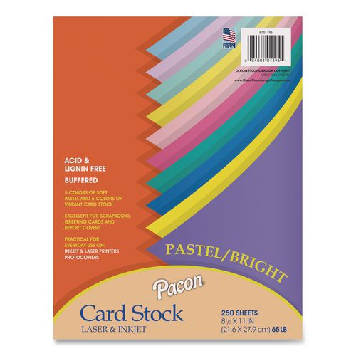 Image of Pacon® P101195 Array Card Stock, 65 lb. Cover Weight, 8.5 x 11, Assorted, 250/Pack
