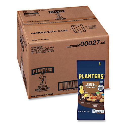 Image of Planters® GEN00270 Trail Mix, Nut And Chocolate, 2 Oz Bag, 72/carton