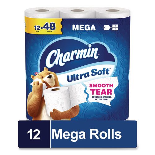 Image of Charmin® 80841801 Ultra Soft Bathroom Tissue, Mega Roll, Septic Safe, 2-Ply, White, 208 Sheets/Roll, 12 Rolls/Pack