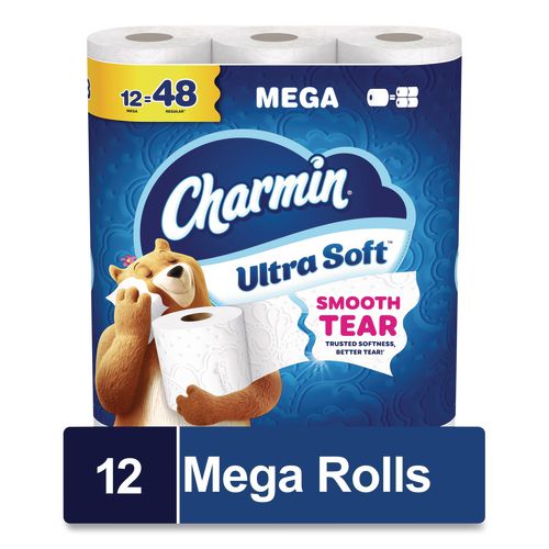 Image of Charmin® 80841801 Ultra Soft Bathroom Tissue, Mega Roll, Septic Safe, 2-Ply, White, 208 Sheets/Roll, 12 Rolls/Pack, 5 Packs/Carton