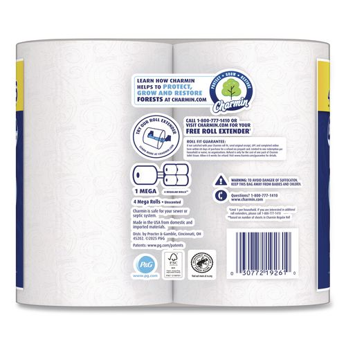 Image of Charmin® 80835936 Ultra Soft Bathroom Tissue, Mega Roll, Septic Safe, 2-Ply, White, 208 Sheets/Roll, 4 Rolls/Pack, 8 Packs/Carton