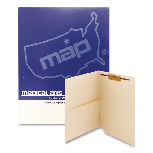 Image of Medical Arts Press® 50651 Heavy-Duty Slash Pocket End Tab Fastener Folders, Straight Tab, 1 Fastener, Letter Size, Manila, 50/Box