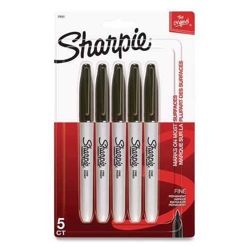 Image of Sharpie® 30665 Fine Tip Permanent Marker, Fine Bullet Tip, Black, 5/pack
