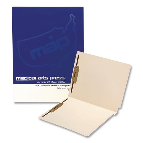 Image of Medical Arts Press® 52371 Mylar-Reinforced End Tab Fastener Folders, Straight Tab: Assorted, Expands 0.75", 2 Fasteners, Letter Size, Manila, 50/Box