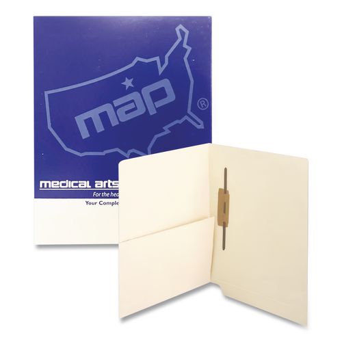 Image of Medical Arts Press® 52408 Slash Pocket End Tab Fastener Folders, Straight Tab, 1 Spine-Oriented Fastener, Letter Size, Manila, 50/Box