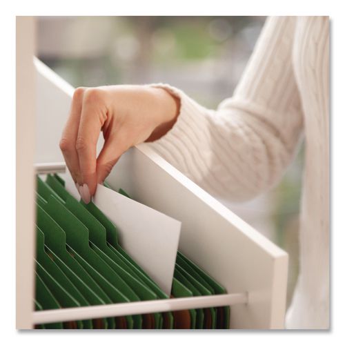 Image of Smead Six-Section Pressboard Top Tab Classification Folders, Six SafeSHIELD Fasteners, 2 Dividers, Legal Size, Green, 10/Box