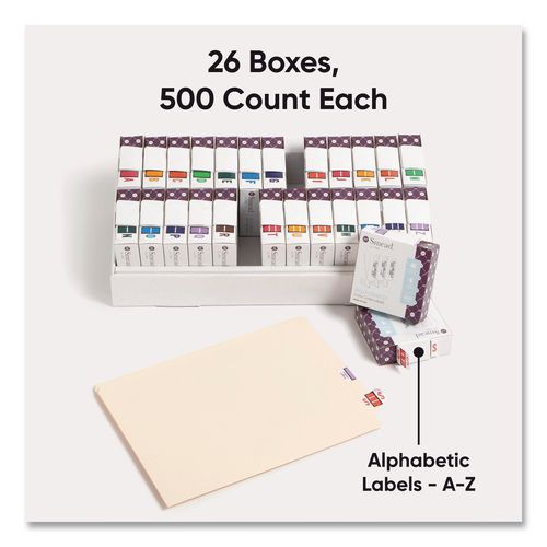 Image of Smead 67070 A-Z Color-Coded End Tab Filing Labels, A-Z, 1 X 1.25, White, 500/roll, 26 Rolls/box