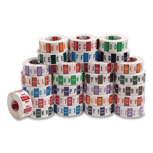 Image of Smead 67070 A-Z Color-Coded End Tab Filing Labels, A-Z, 1 X 1.25, White, 500/roll, 26 Rolls/box