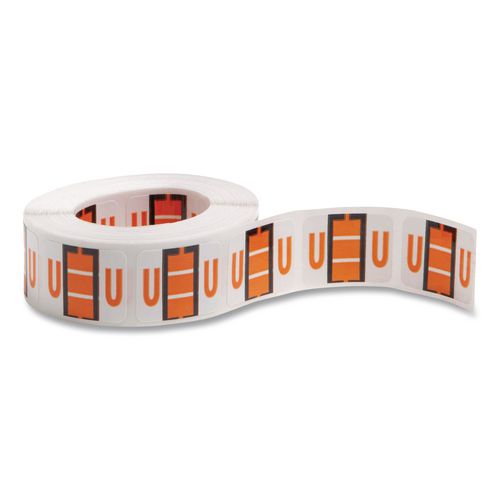 Image of Smead 67091 A-Z Color-Coded End Tab Filing Labels, U, 1 X 1.25, White, 500/roll