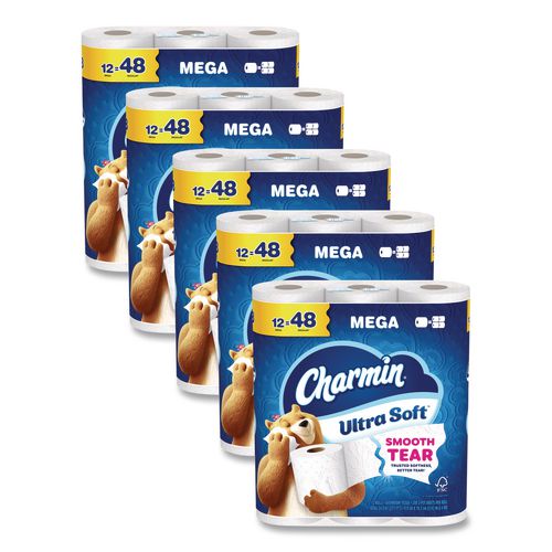 Image of Charmin® 80841801 Ultra Soft Bathroom Tissue, Mega Roll, Septic Safe, 2-Ply, White, 208 Sheets/Roll, 12 Rolls/Pack, 5 Packs/Carton