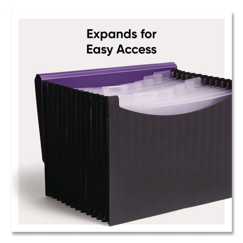 Image of Smead 70862 12-Pocket Poly Expanding File, 0.88" Expansion, 12 Sections, Cord/Hook Closure, 1/6-Cut Tabs, Letter Size, Black/Purple
