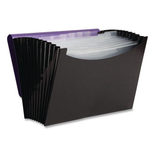 Image of Smead 70862 12-Pocket Poly Expanding File, 0.88" Expansion, 12 Sections, Cord/Hook Closure, 1/6-Cut Tabs, Letter Size, Black/Purple