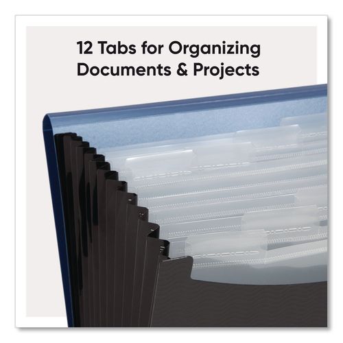 Image of Smead 70863 12-Pocket Poly Expanding File, 0.88" Expansion, 12 Sections, Cord/Hook Closure, 1/6-Cut Tabs, Letter Size, Black/Blue