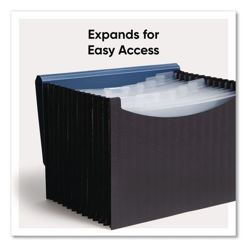 Image of Smead 70863 12-Pocket Poly Expanding File, 0.88" Expansion, 12 Sections, Cord/Hook Closure, 1/6-Cut Tabs, Letter Size, Black/Blue