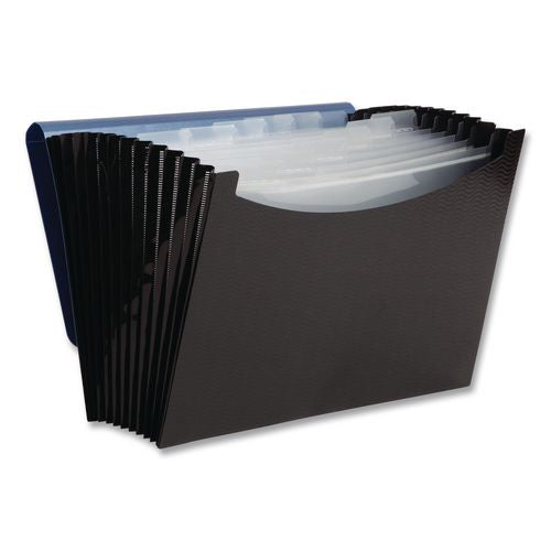 Image of Smead 70863 12-Pocket Poly Expanding File, 0.88" Expansion, 12 Sections, Cord/Hook Closure, 1/6-Cut Tabs, Letter Size, Black/Blue