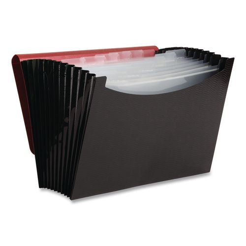 Image of Smead 70866 12-Pocket Poly Expanding File, 0.88" Expansion, 12 Sections, Cord/Hook Closure, 1/6-Cut Tabs, Letter Size, Black/Red