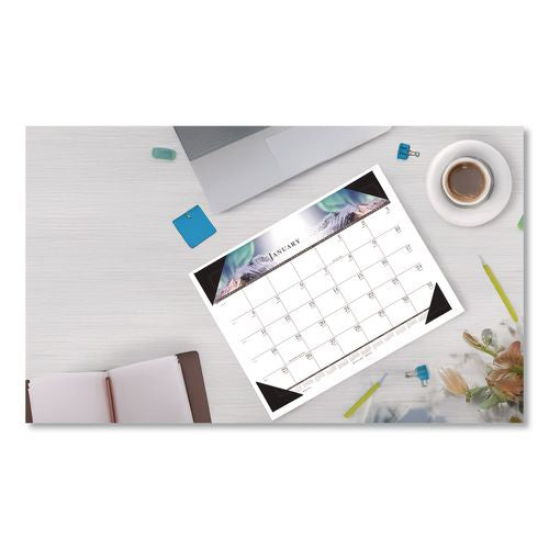 Image of House Of Doolittle 140 Recycled Full-Color Monthly Desk Pad Calendar, Nature Photography, 22 x 17, Black Binding/Corners,12-Month (Jan to Dec): 2025