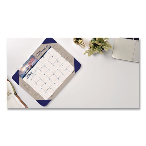 Image of House Of Doolittle 175 Earthscapes Recycled Monthly Desk Pad Calendar, Motivational Photos, 22 x 17, Blue Binding/Corners, 12-Month (Jan-Dec): 2025