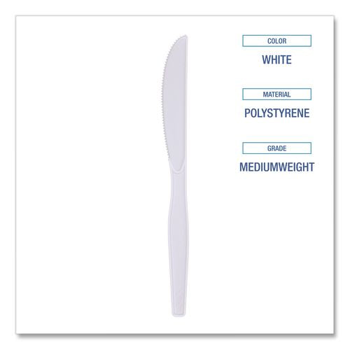 Image of Boardwalk® BWK KNIFEMWPS Mediumweight Polystyrene Cutlery, Knife, Plastic, White, 100/Box