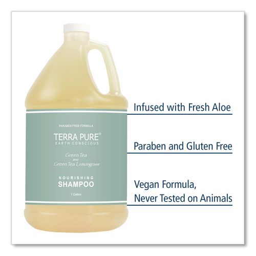 Image of Diversified Hospitality Solutions GAL01DBGS128 Terra Pure Shampoo Gallon, Green Tea Lemongrass Scent, 1 gal Bottle, 4/Carton