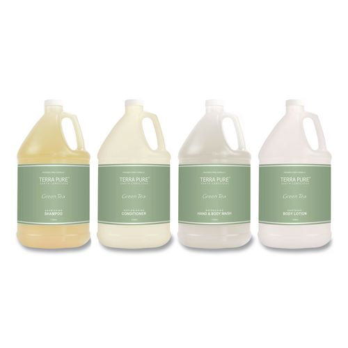Image of Diversified Hospitality Solutions GAL01DBGS128 Terra Pure Shampoo Gallon, Green Tea Lemongrass Scent, 1 gal Bottle, 4/Carton