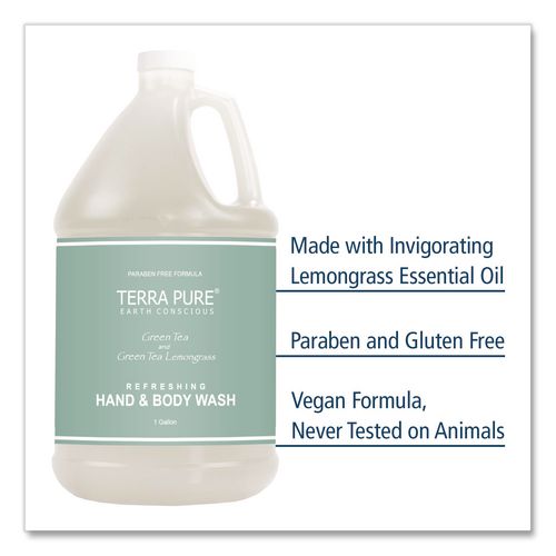 Image of Diversified Hospitality Solutions GAL04DBGW128 Terra Pure Body Wash Gallon, Green Tea Lemongrass, 1 gal Bottle, 4/Carton