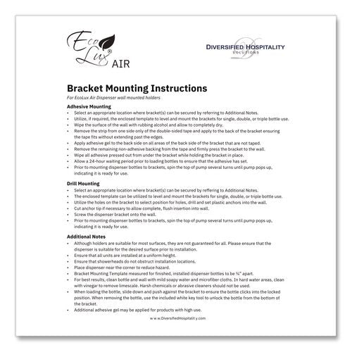 Image of Diversified Hospitality Solutions AIR01BR2 Single EcoLux Air Dispenser Bracket, For Ecolux Air Pump Dispenser Bottles, 1.19 x 0.44 x 5.69, White, 24/Carton