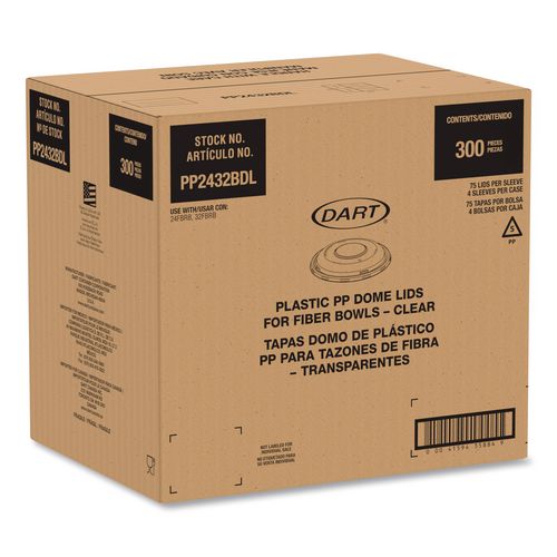 Image of Dart® PP2432BDL Dome Covers and Lids, For 24 oz to 32 oz Containers, 8.28" Diameter x 1.16"h, Clear, 300/Carton