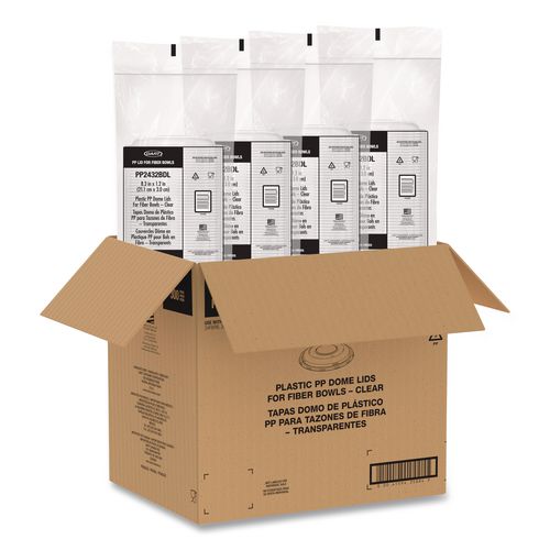 Image of Dart® PP2432BDL Dome Covers and Lids, For 24 oz to 32 oz Containers, 8.28" Diameter x 1.16"h, Clear, 300/Carton