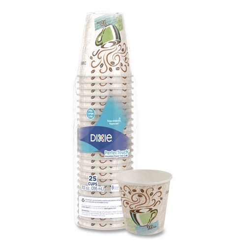 Image of Dixie® 5310DX PerfecTouch Paper Hot Cups, 10 oz, Coffee Haze Design, 25/Sleeve, 20 Sleeves/Carton