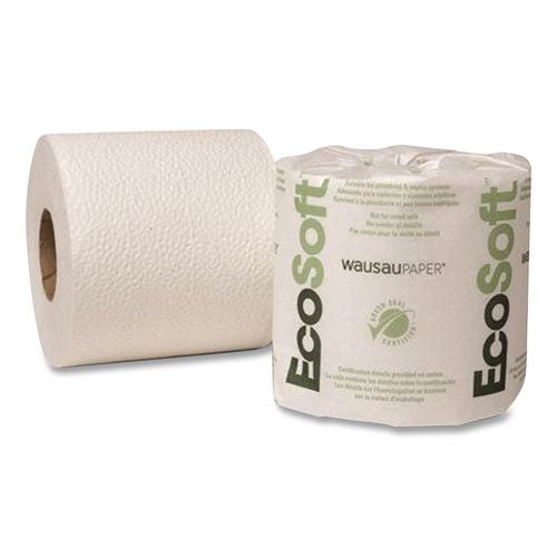 Image of Eco Green® EB1240 Recycled One-Ply Standard Bathroom Tissue, Septic Safe, White, 1,200 Sheets/Roll, 80 Rolls/Carton