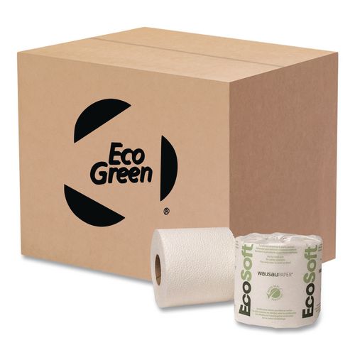 Image of Eco Green® EB1240 Recycled One-Ply Standard Bathroom Tissue, Septic Safe, White, 1,200 Sheets/Roll, 80 Rolls/Carton