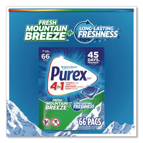 Image of Purex® 24200 05524 4-in-1 HE Laundry Detergent Pacs, 66 Pods/Bag, 4 Bags/Carton