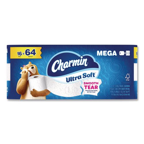 Image of Charmin® 80835941 Ultra Soft Bathroom Tissue, Septic Safe, 2-Ply, White, 208 Sheets/Roll, 16 Rolls/Carton