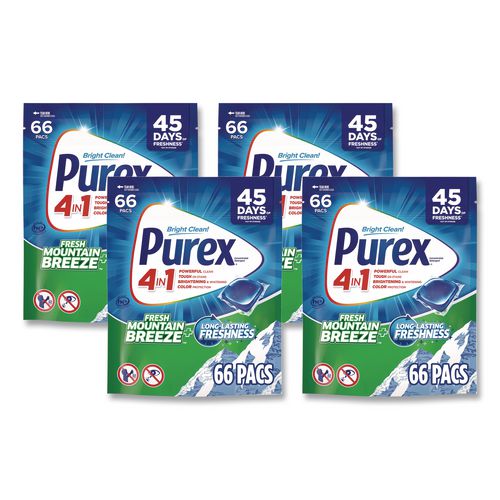 Image of Purex® 24200 05524 4-in-1 HE Laundry Detergent Pacs, 66 Pods/Bag, 4 Bags/Carton