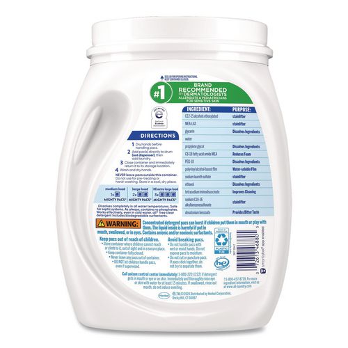 Image of all® 72613 46880 MIGHTY PACS Free Clear HE Laundry Detergent, 60 Pods/Tub, 4 Tubs/Carton