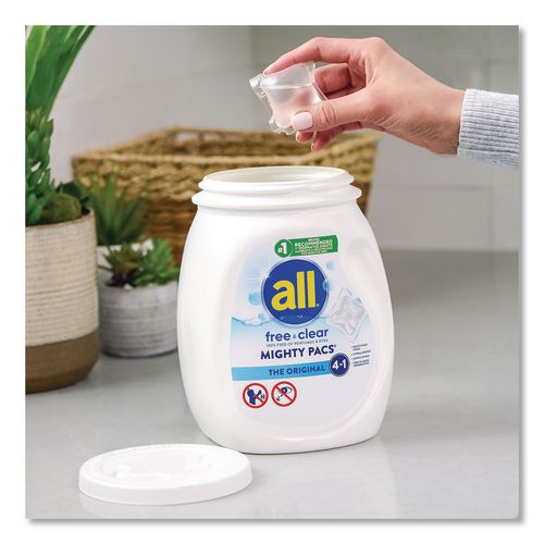 Image of all® 72613 46880 MIGHTY PACS Free Clear HE Laundry Detergent, 60 Pods/Tub, 4 Tubs/Carton