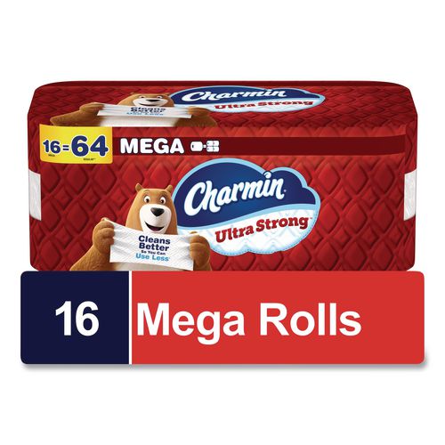 Image of Charmin® 80772596 Ultra Strong Bathroom Tissue, Mega Roll, Septic Safe, 2-Ply, White, 220 Sheets/Roll, 16 Rolls/Pack