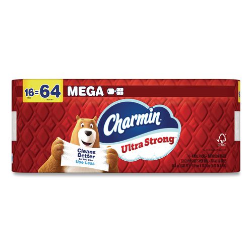 Image of Charmin® 80772596 Ultra Strong Bathroom Tissue, Mega Roll, Septic Safe, 2-Ply, White, 220 Sheets/Roll, 16 Rolls/Pack