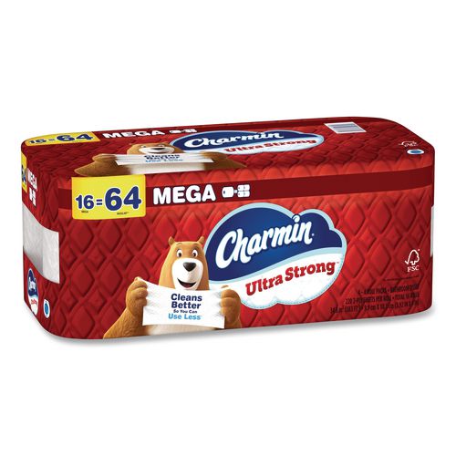 Image of Charmin® 80772596 Ultra Strong Bathroom Tissue, Mega Roll, Septic Safe, 2-Ply, White, 220 Sheets/Roll, 16 Rolls/Pack