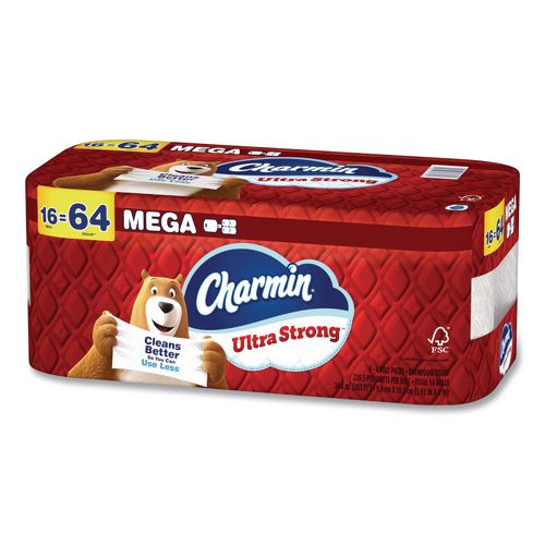 Image of Charmin® 80772596 Ultra Strong Bathroom Tissue, Mega Roll, Septic Safe, 2-Ply, White, 220 Sheets/Roll, 16 Rolls/Pack
