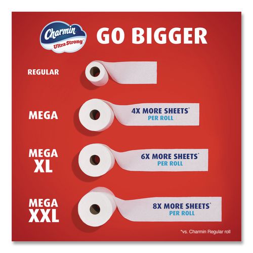 Image of Charmin® 80772596 Ultra Strong Bathroom Tissue, Mega Roll, Septic Safe, 2-Ply, White, 220 Sheets/Roll, 16 Rolls/Pack