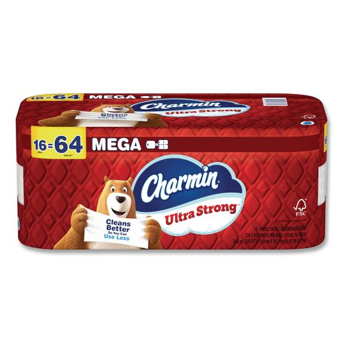 Image of Charmin® 80772596 Ultra Strong Bathroom Tissue, Mega Roll, Septic Safe, 2-Ply, White, 220 Sheets/Roll, 16 Rolls/Pack