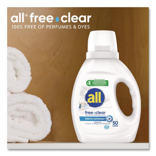 Image of all® 72613 47430 Free Clear Liquid Fabric Softener, Fragrance Free, 34 oz Bottle, 6/Carton