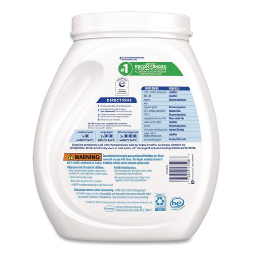 Image of all® 72613 47508 MIGHTY PACS Free Clear HE Laundry Detergent, 80 Pods/Tub, 4 Tubs/Carton